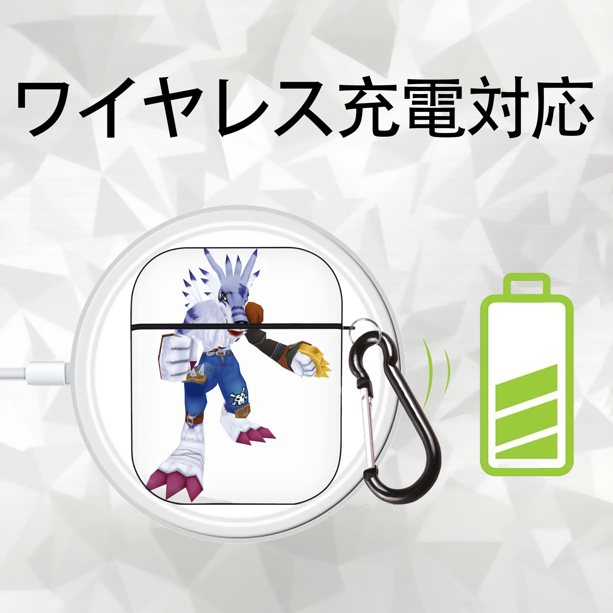 Digimon デジタルモンスター/デジモン AirPods 第2世代保護ケース ハードシェル ブラック 耐衝撃・防指紋・カラビナ付き
