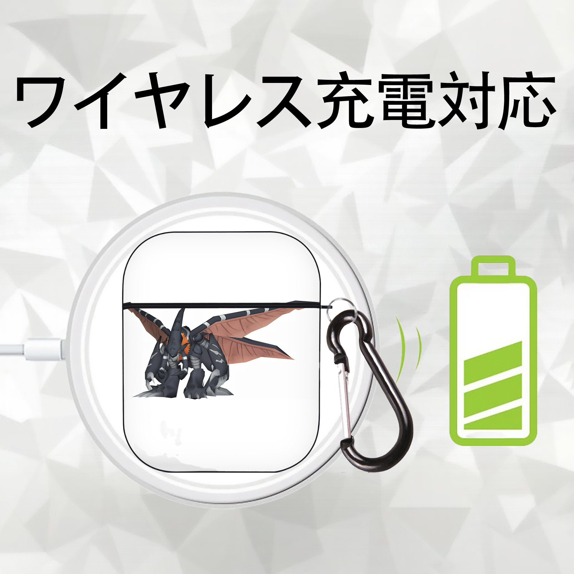 Digimon デジタルモンスター/デジモン AirPods 第2世代保護ケース ハードシェル ブラック 耐衝撃・防指紋・カラビナ付き