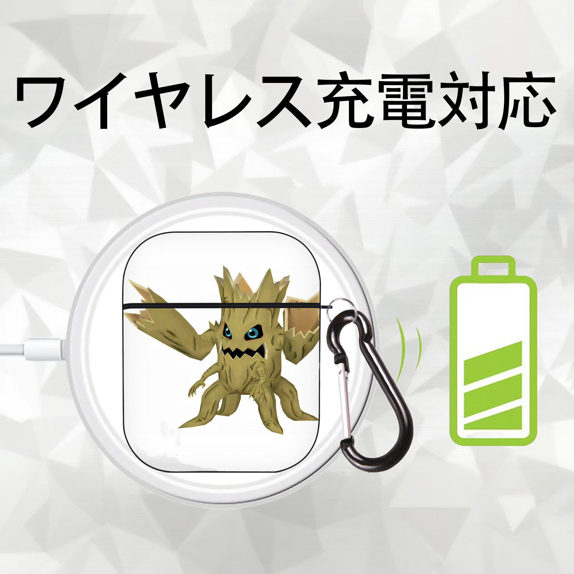 Digimon デジタルモンスター/デジモン AirPods 第2世代保護ケース ハードシェル ブラック 耐衝撃・防指紋・カラビナ付き