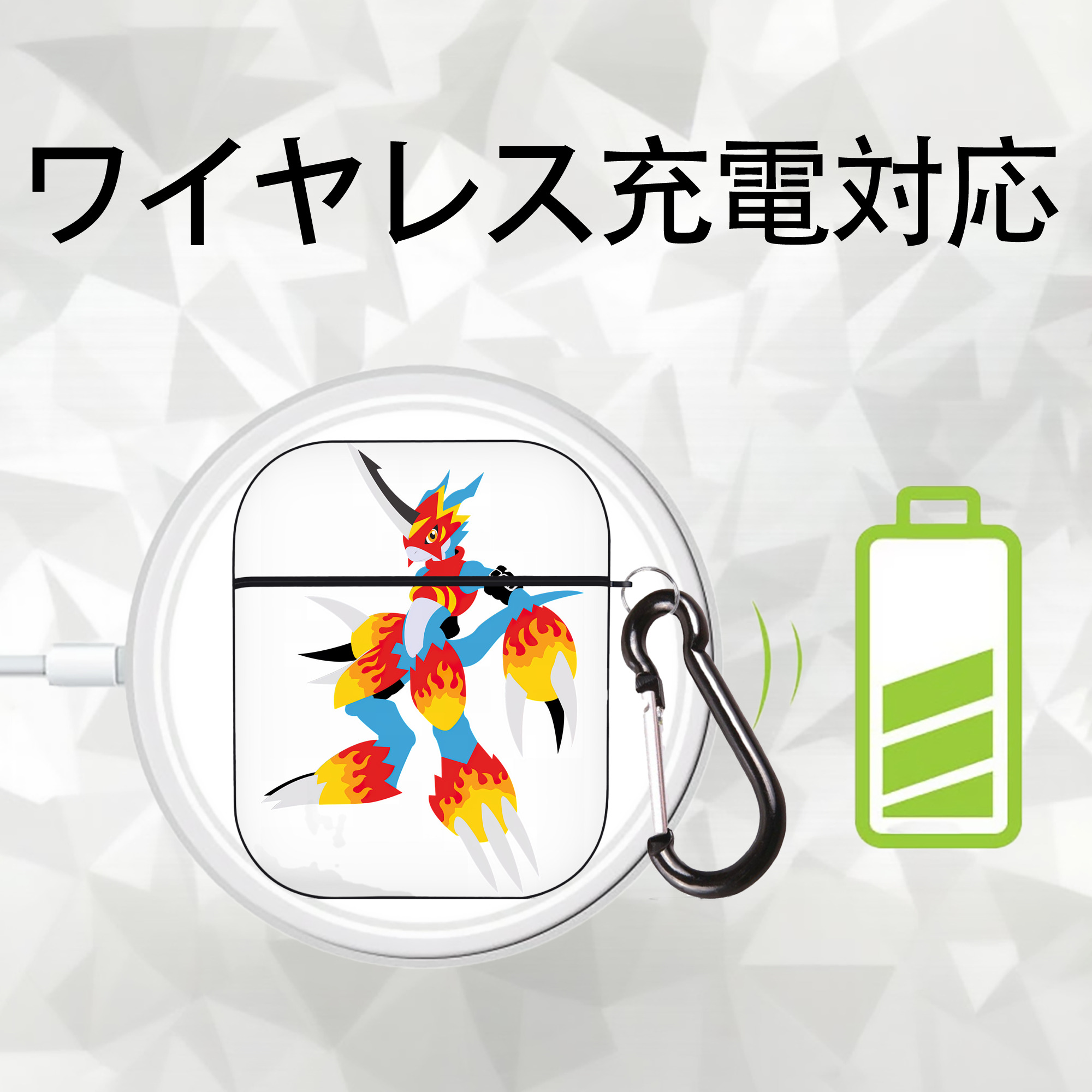 Digimon デジタルモンスター/デジモン AirPods 第2世代保護ケース ハードシェル ブラック 耐衝撃・防指紋・カラビナ付き