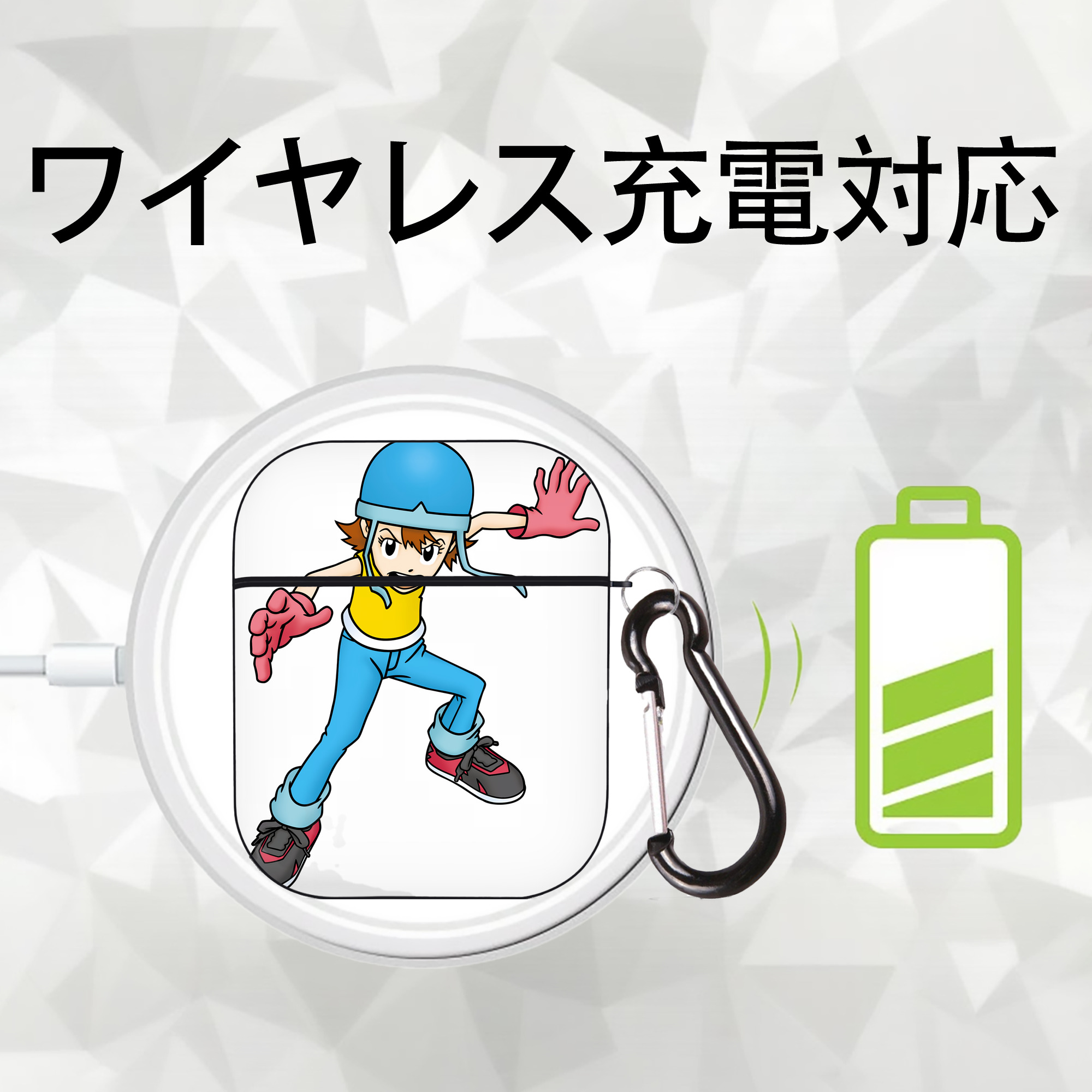 Digimon デジタルモンスター/デジモン AirPods 第2世代保護ケース ハードシェル ブラック 耐衝撃・防指紋・カラビナ付き