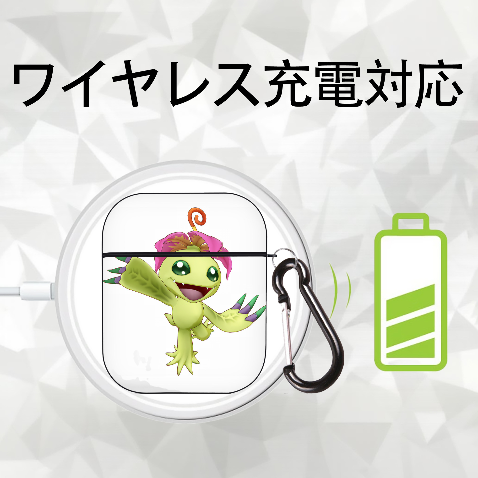 Digimon デジタルモンスター/デジモン AirPods 第2世代保護ケース ハードシェル ブラック 耐衝撃・防指紋・カラビナ付き