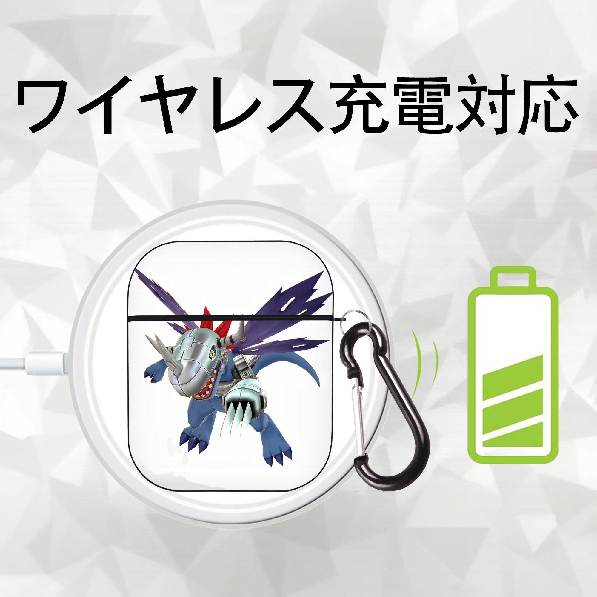 Digimon デジタルモンスター/デジモン AirPods 第2世代保護ケース ハードシェル ブラック 耐衝撃・防指紋・カラビナ付き