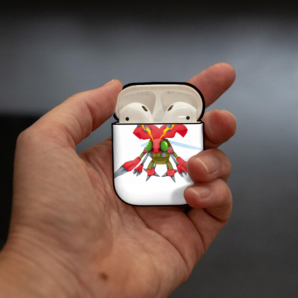 Digimon デジタルモンスター/デジモン AirPods 第2世代保護ケース ハードシェル ブラック 耐衝撃・防指紋・カラビナ付き