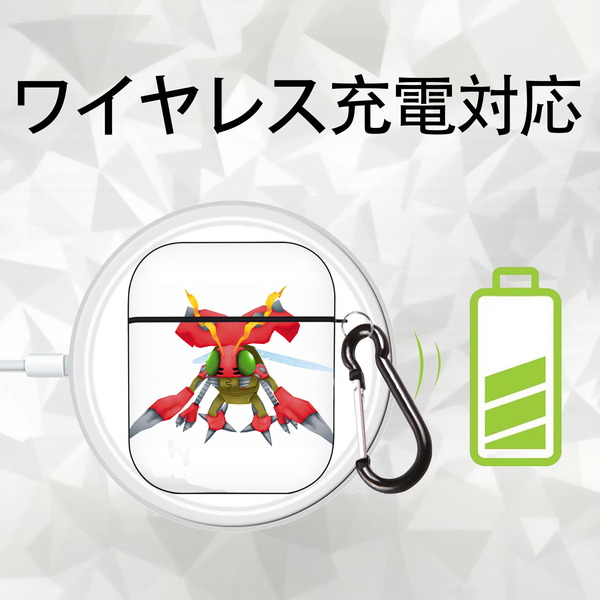 Digimon デジタルモンスター/デジモン AirPods 第2世代保護ケース ハードシェル ブラック 耐衝撃・防指紋・カラビナ付き