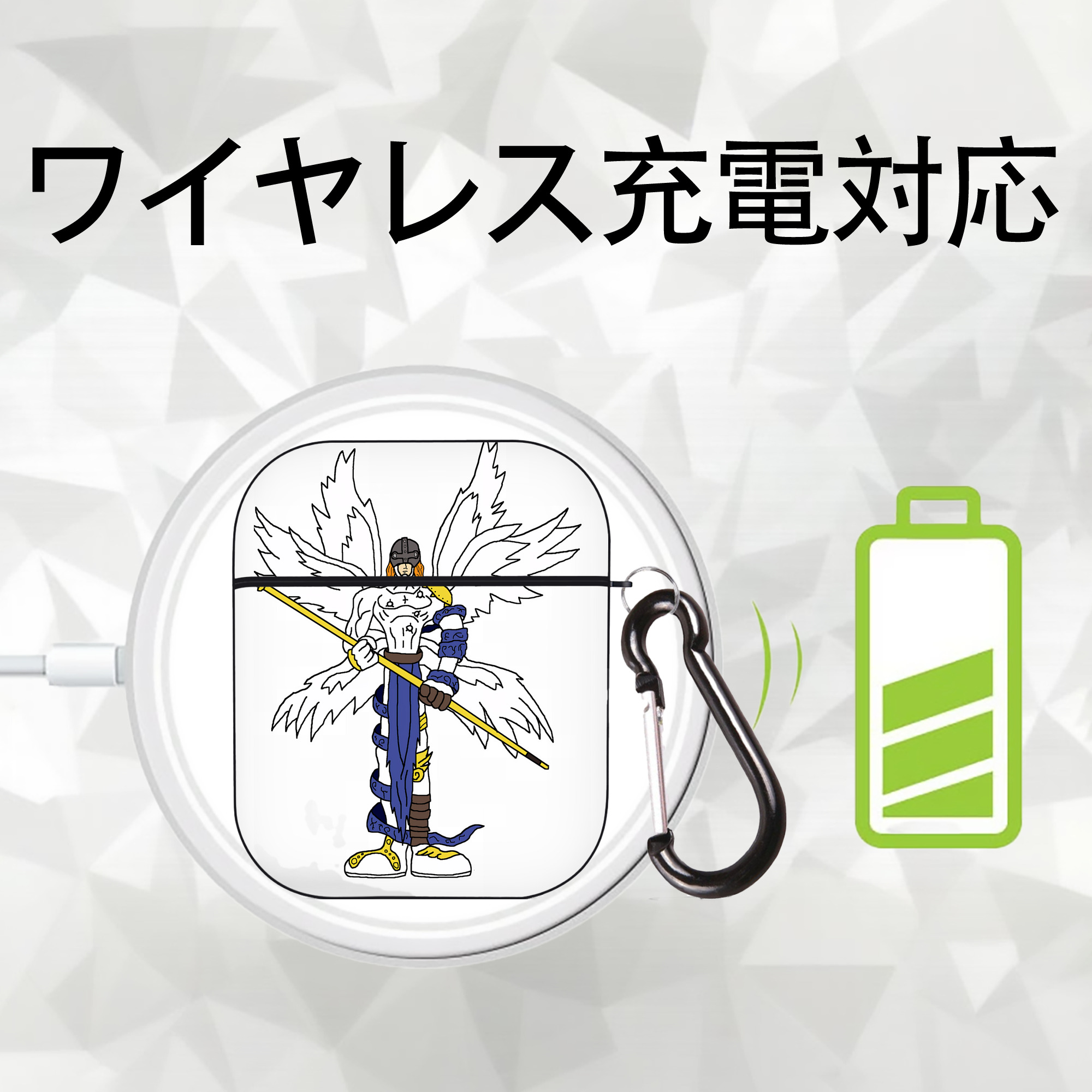Digimon デジタルモンスター/デジモン AirPods 第2世代保護ケース ハードシェル ブラック 耐衝撃・防指紋・カラビナ付き