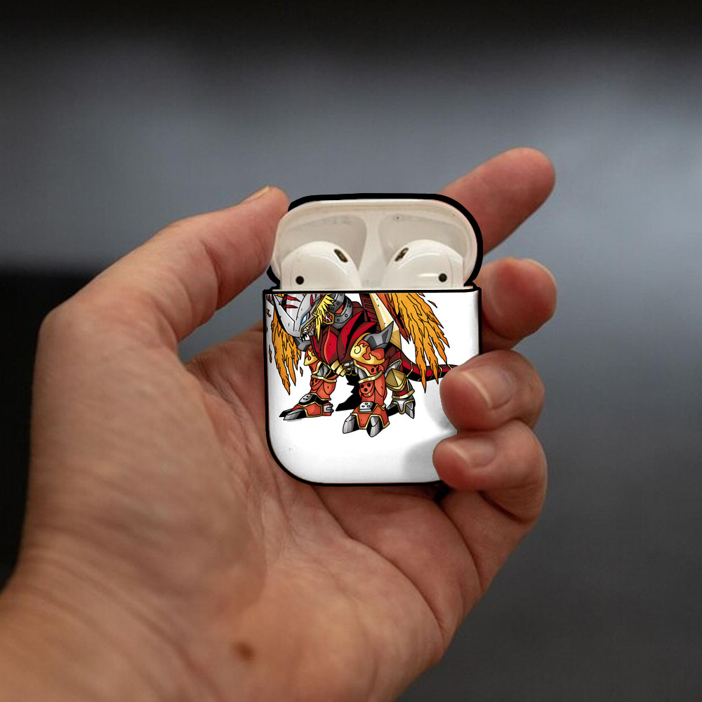 Digimon デジタルモンスター/デジモン AirPods 第2世代保護ケース ハードシェル ブラック 耐衝撃・防指紋・カラビナ付き