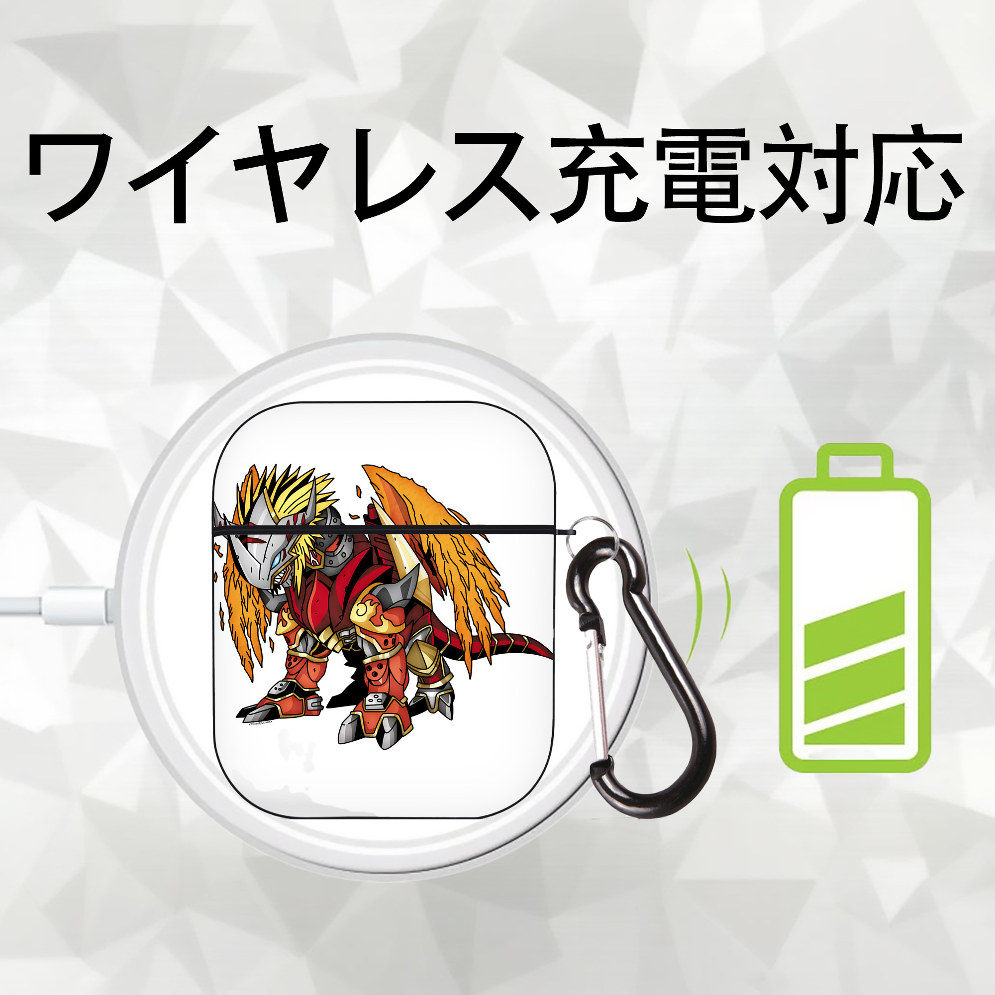 Digimon デジタルモンスター/デジモン AirPods 第2世代保護ケース ハードシェル ブラック 耐衝撃・防指紋・カラビナ付き