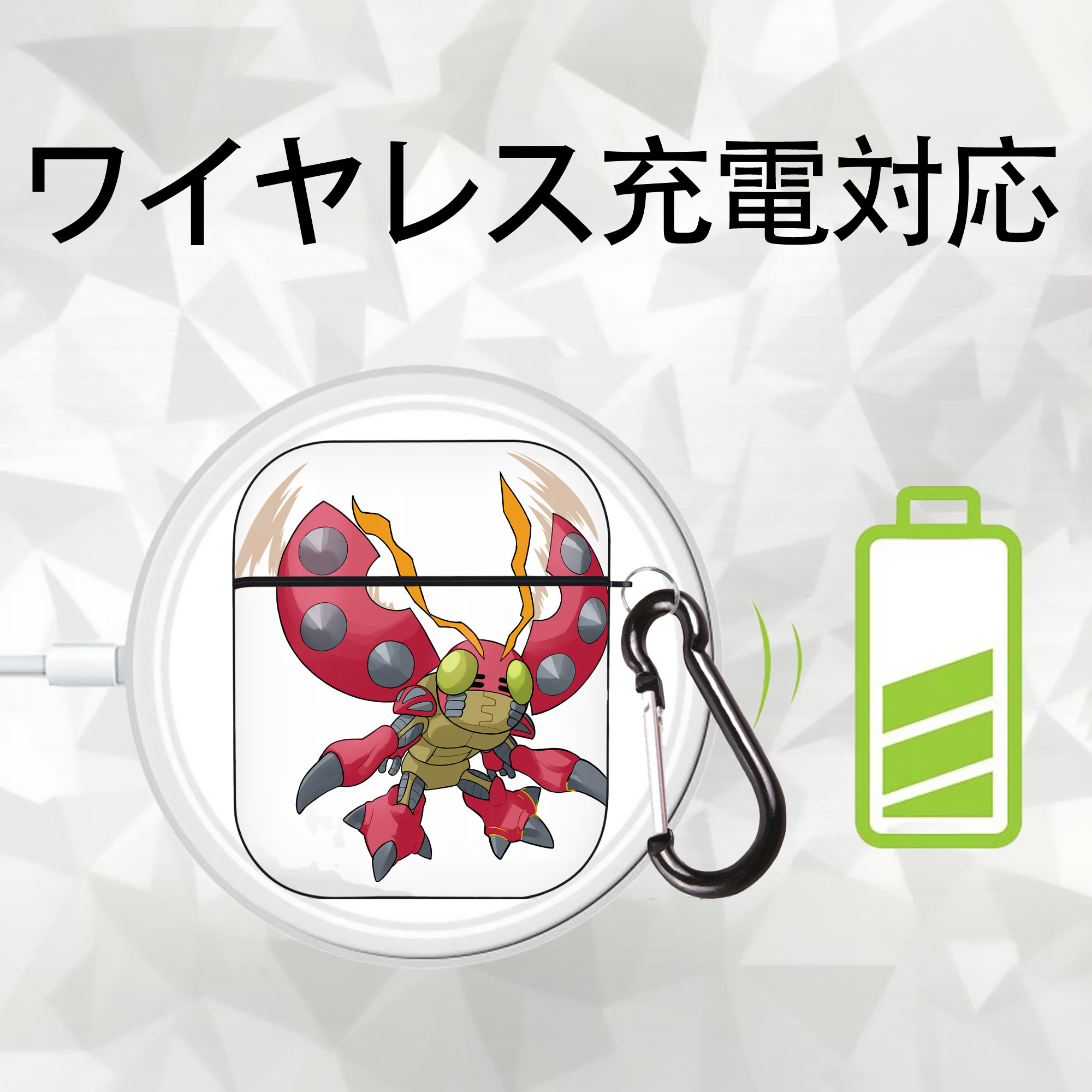 Digimon デジタルモンスター/デジモン AirPods 第2世代保護ケース ハードシェル ブラック 耐衝撃・防指紋・カラビナ付き