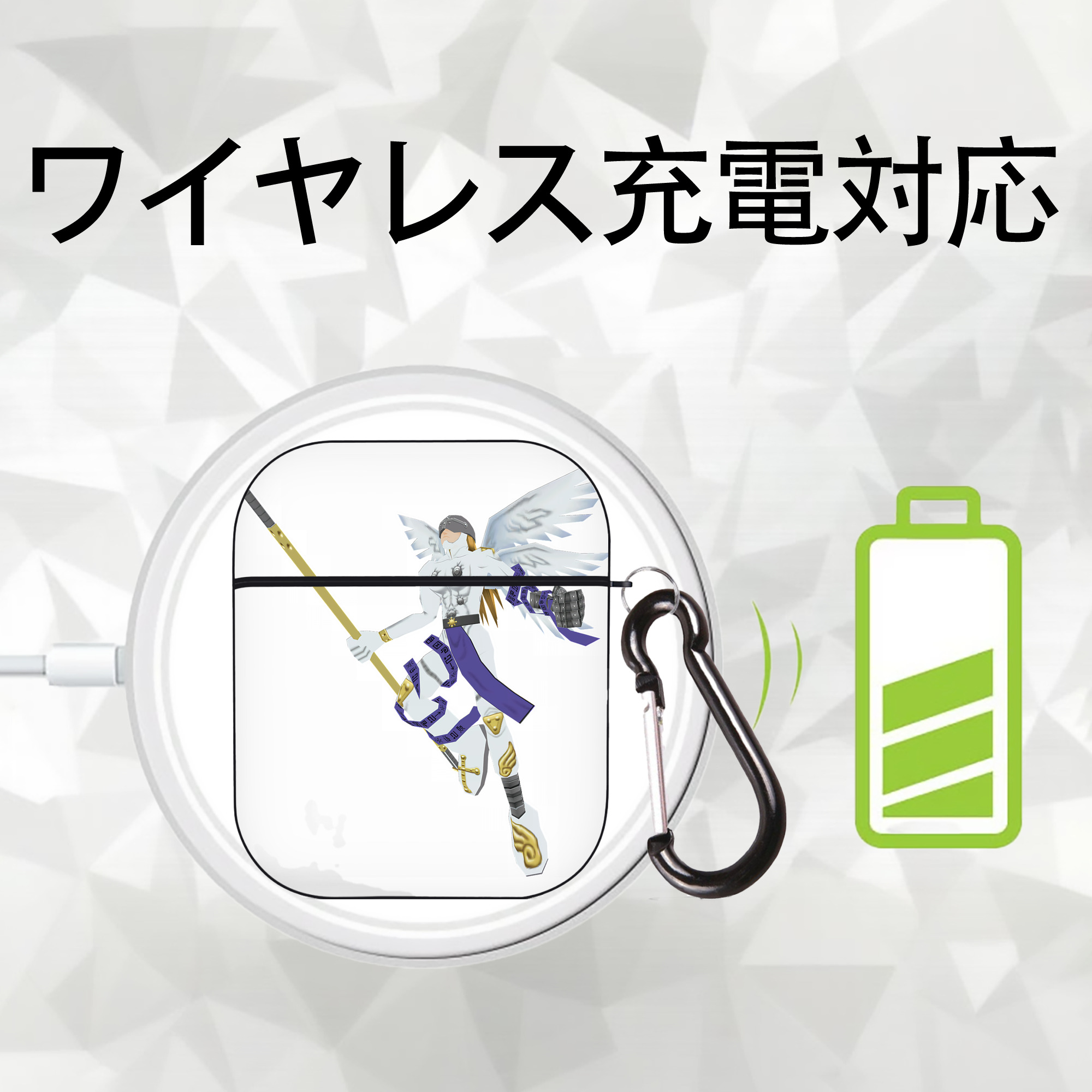 Digimon デジタルモンスター/デジモン AirPods 第2世代保護ケース ハードシェル ブラック 耐衝撃・防指紋・カラビナ付き