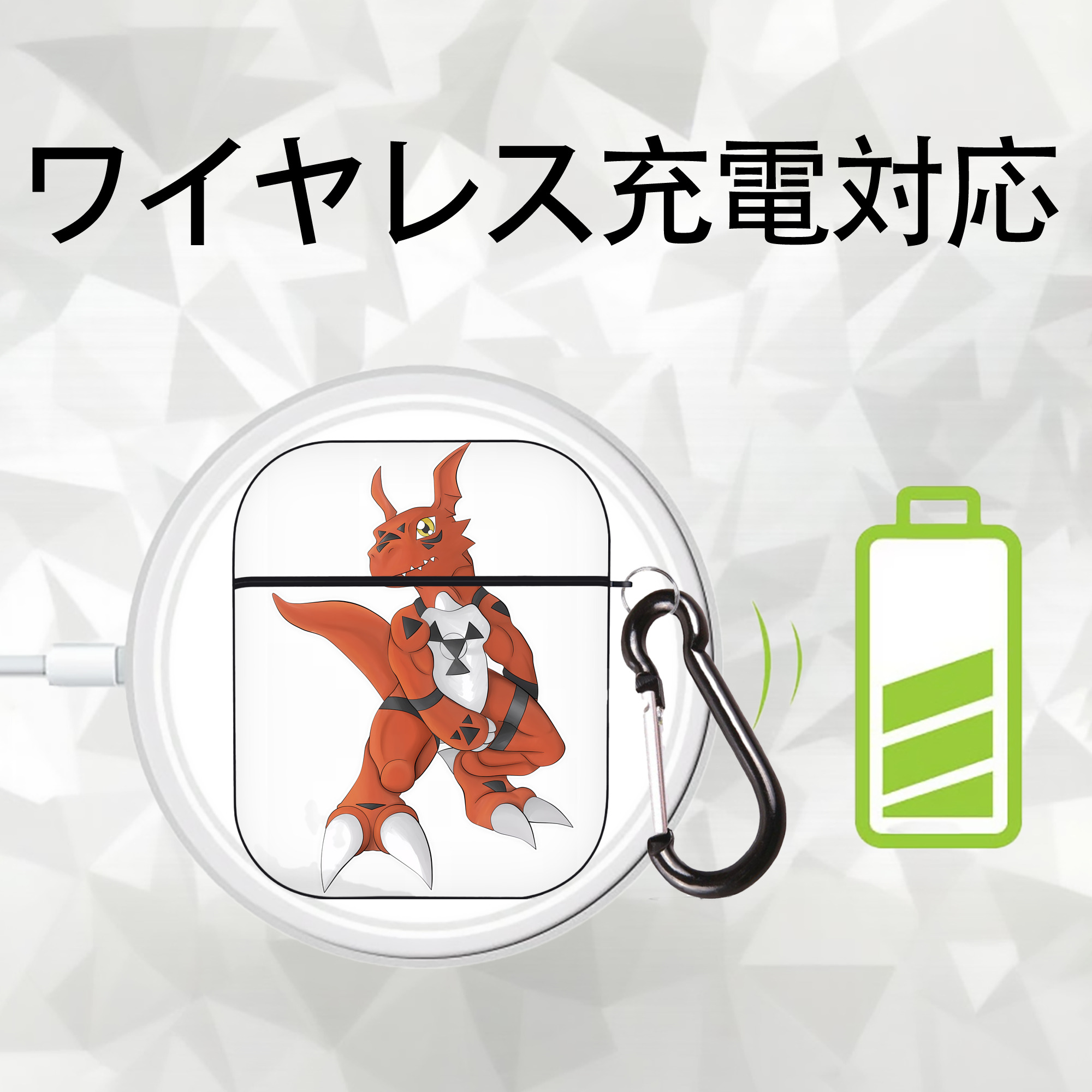 Digimon デジタルモンスター/デジモン AirPods 第2世代保護ケース ハードシェル ブラック 耐衝撃・防指紋・カラビナ付き