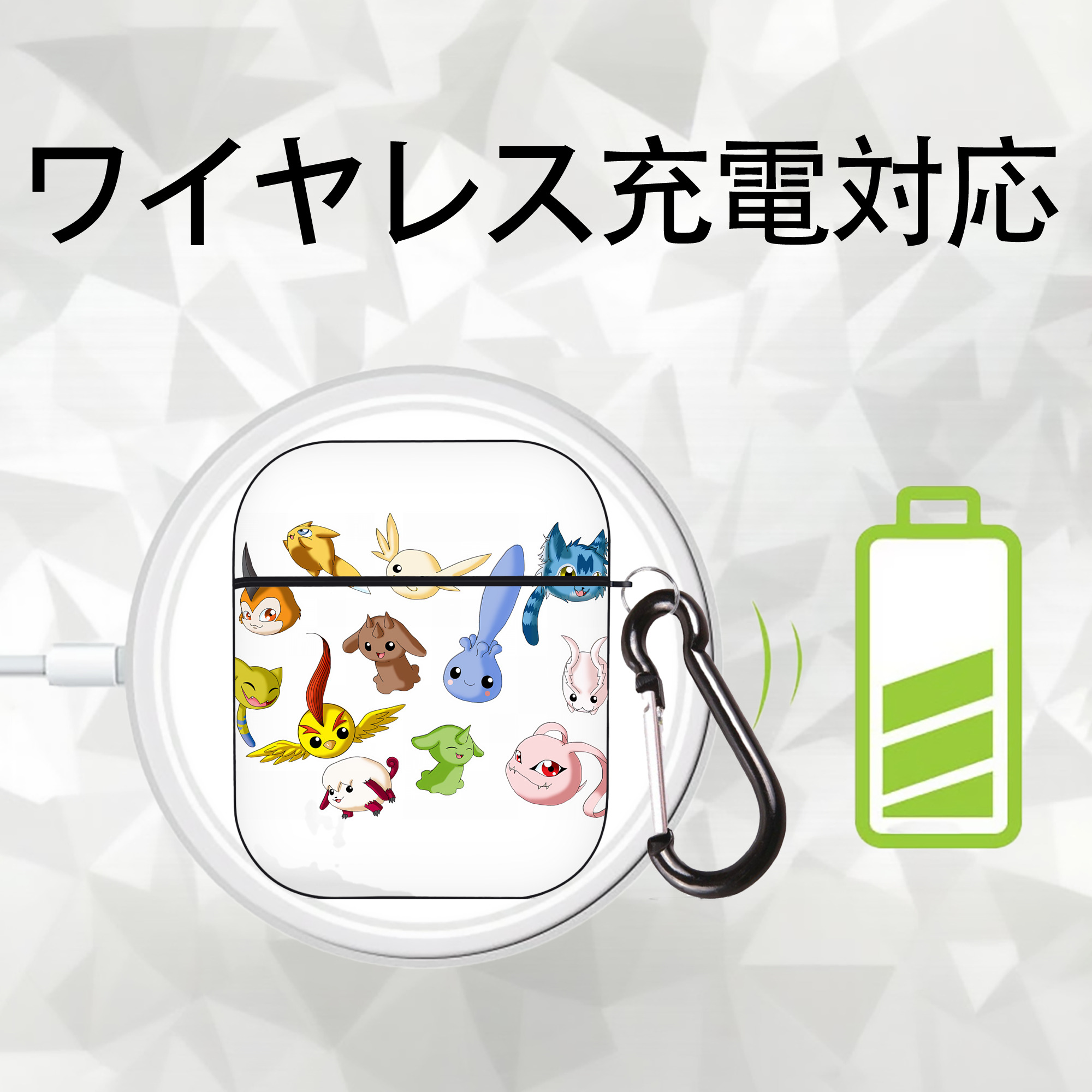 Digimon デジタルモンスター/デジモン AirPods 第2世代保護ケース ハードシェル ブラック 耐衝撃・防指紋・カラビナ付き