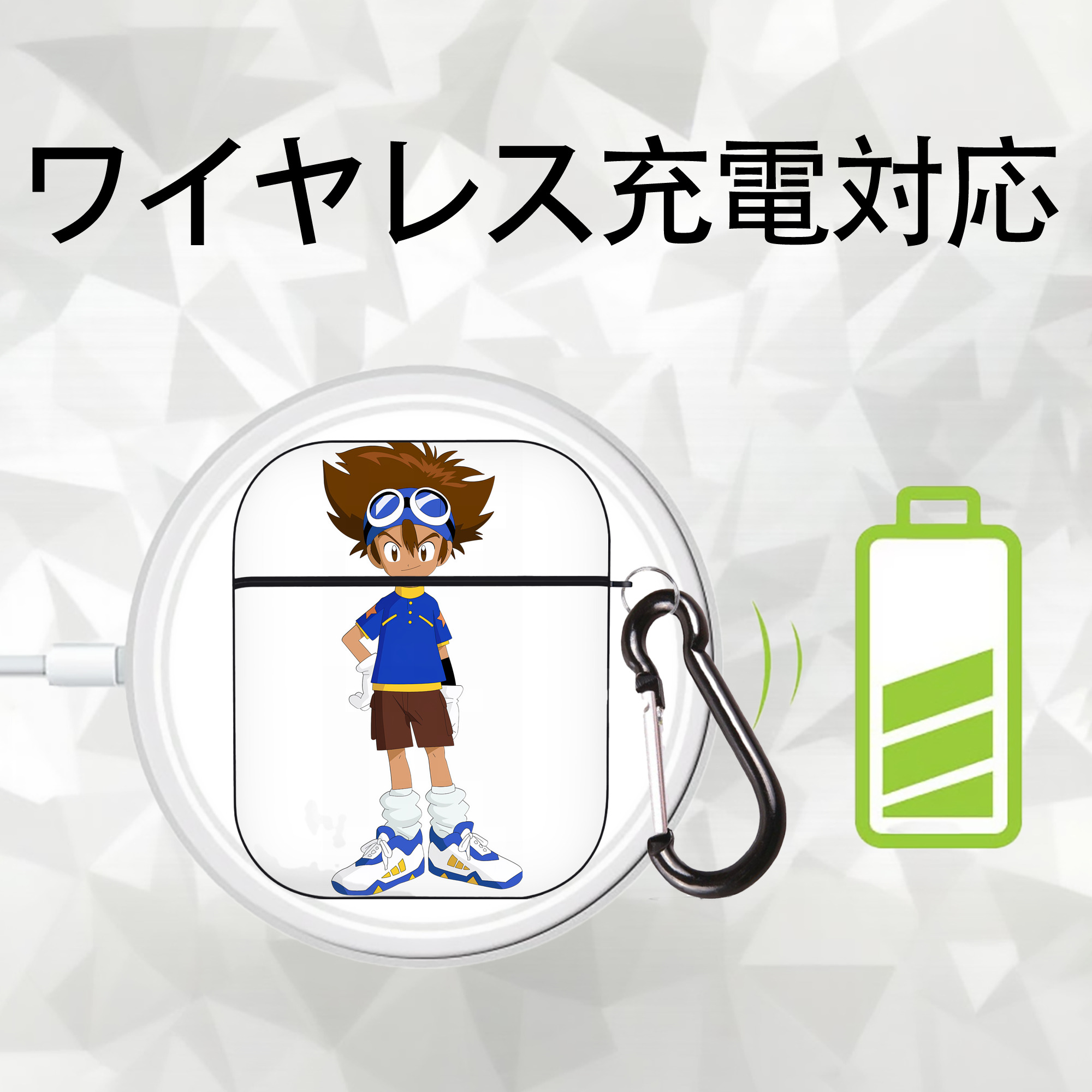 Digimon デジタルモンスター/デジモン AirPods 第2世代保護ケース ハードシェル ブラック 耐衝撃・防指紋・カラビナ付き
